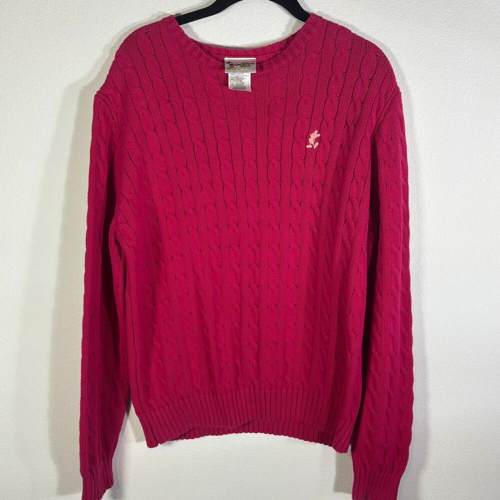 Walt Disney World Mickey Mouse Sweater XXL Pink Cable Knit 100% Cotton